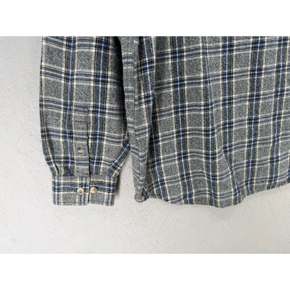 Vtg Wrangler Hero Flannel Shirt Mens Size L Gray Blue Cowboy Western Workwear - Picture 5 of 9